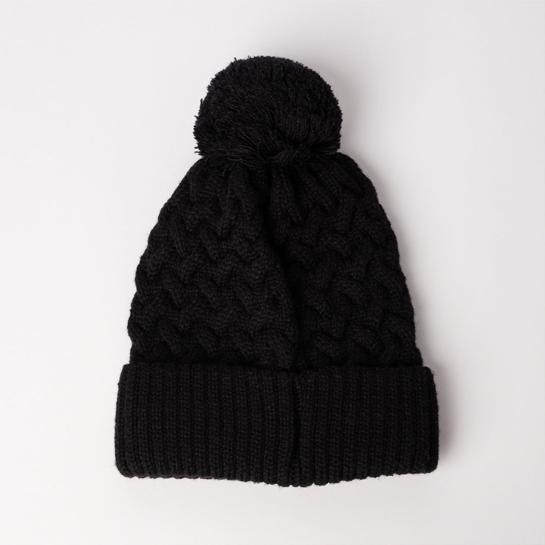 Cable Knite Turn Up Beanie.Pom Pom.