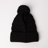 Cable Knite Turn Up Beanie.Pom Pom.