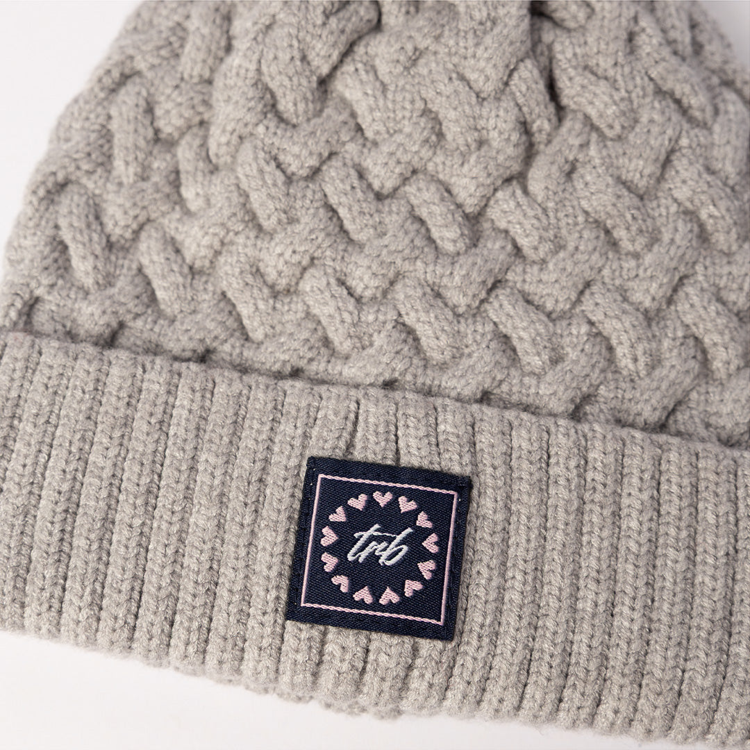 Cable Knite Turn Up Beanie.Pom Pom.