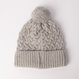 Cable Knite Turn Up Beanie.Pom Pom.