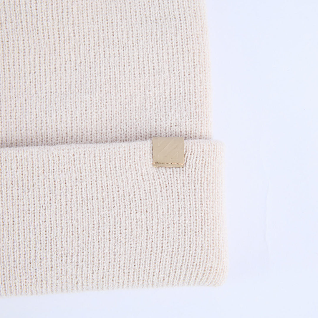 Knit Turn Up Beanie.Rubber Clip Label