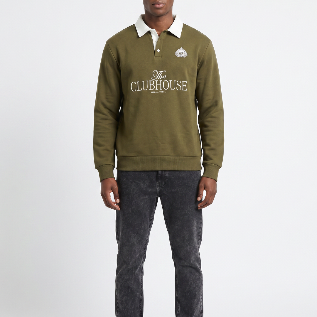 ARMY GREEN PRINTED FLEECE GOLFER