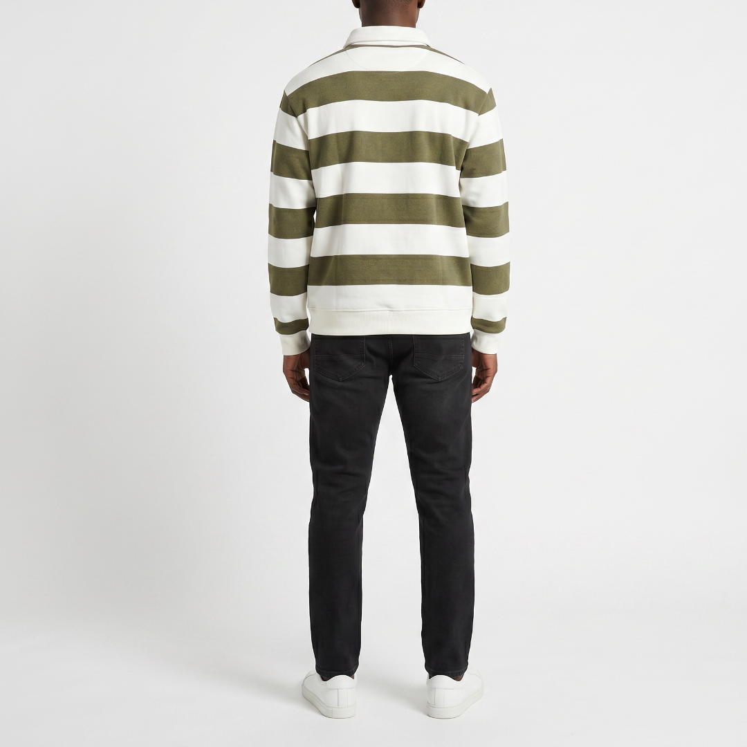 GREEN/OFF-WHITE STRIPE FLEECE GOLFER