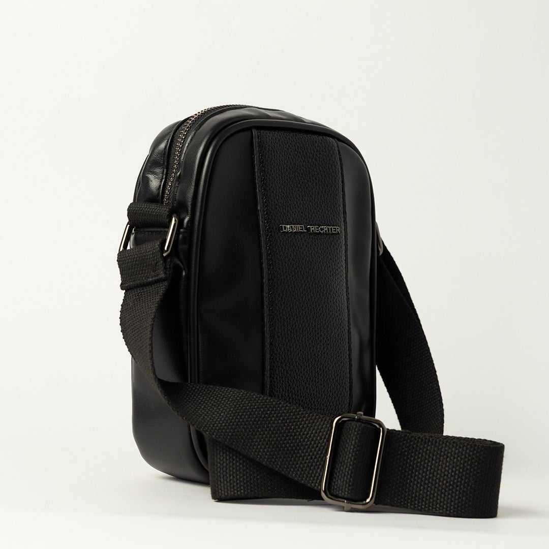 BLACK PU STRUCTURED CROSSBODY BAG
