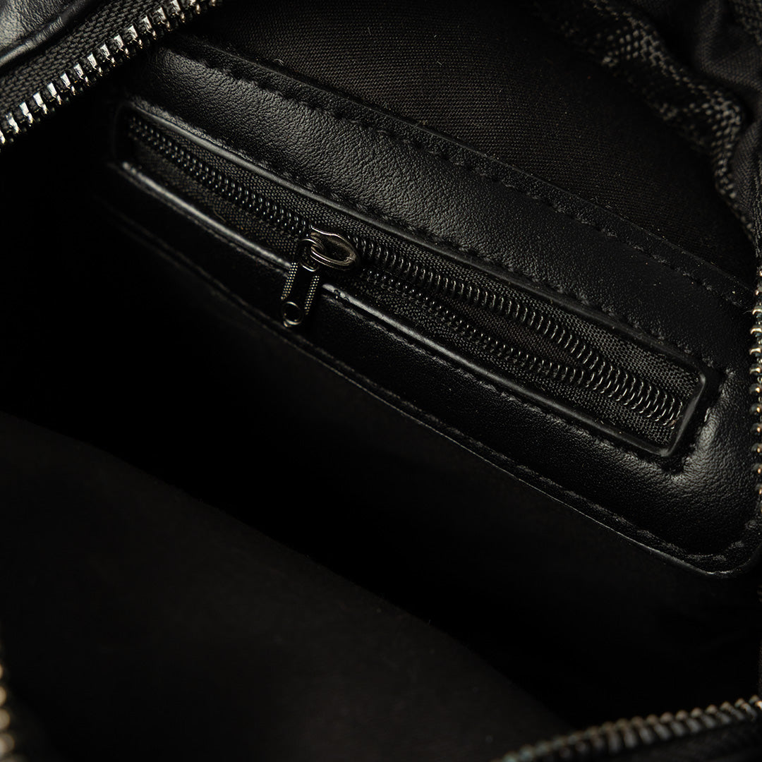 BLACK PU STRUCTURED CROSSBODY BAG