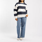 NAVY/WHITE STRIPE LONG SLEEVE SWEATER