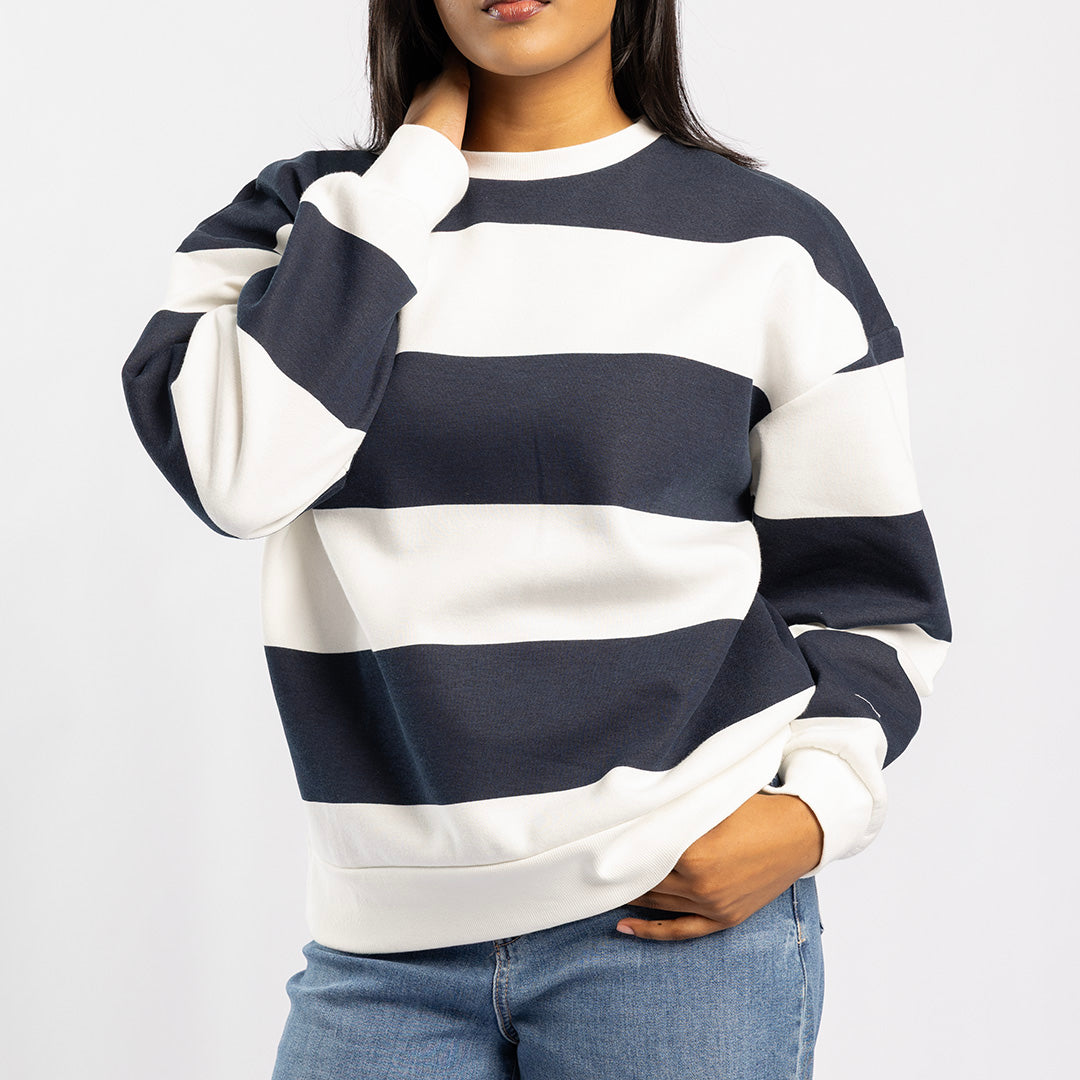 NAVY/WHITE STRIPE LONG SLEEVE SWEATER