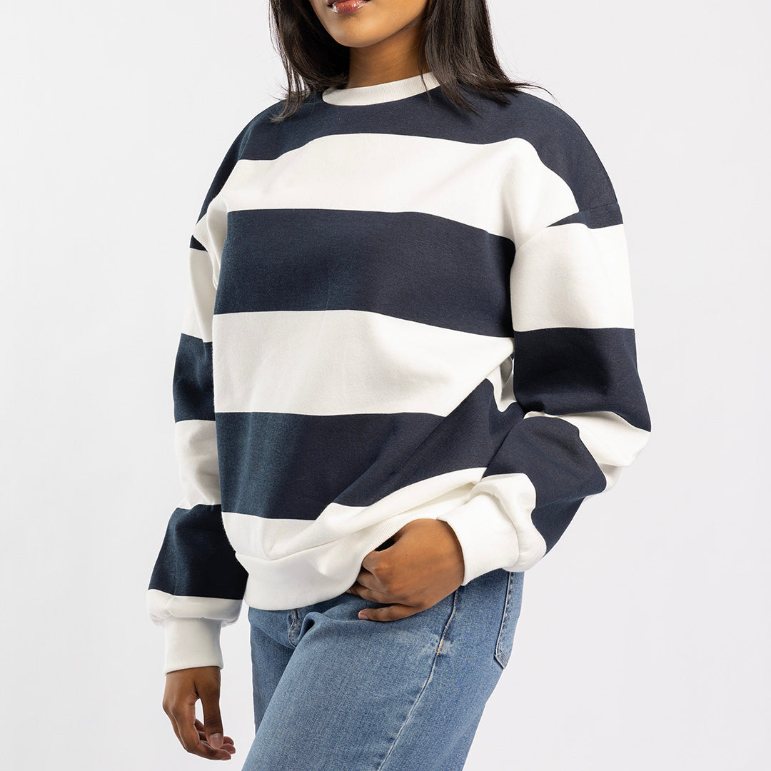 NAVY/WHITE STRIPE LONG SLEEVE SWEATER