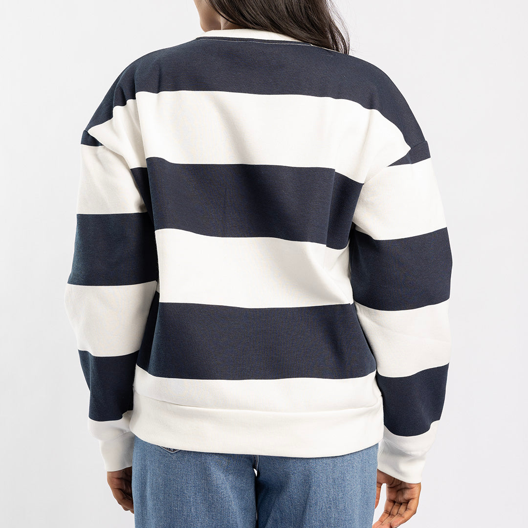 NAVY/WHITE STRIPE LONG SLEEVE SWEATER