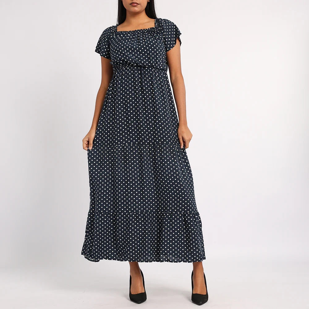 NAVY SPOTTED DRESS
