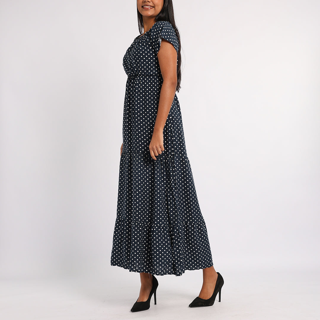NAVY SPOTTED DRESS