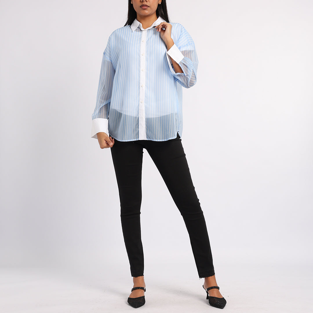 BLUE/WHITE LONG SLEEVE SHIRT