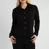 BLACK L/S SHIRT WITH BUTTON DETAIL