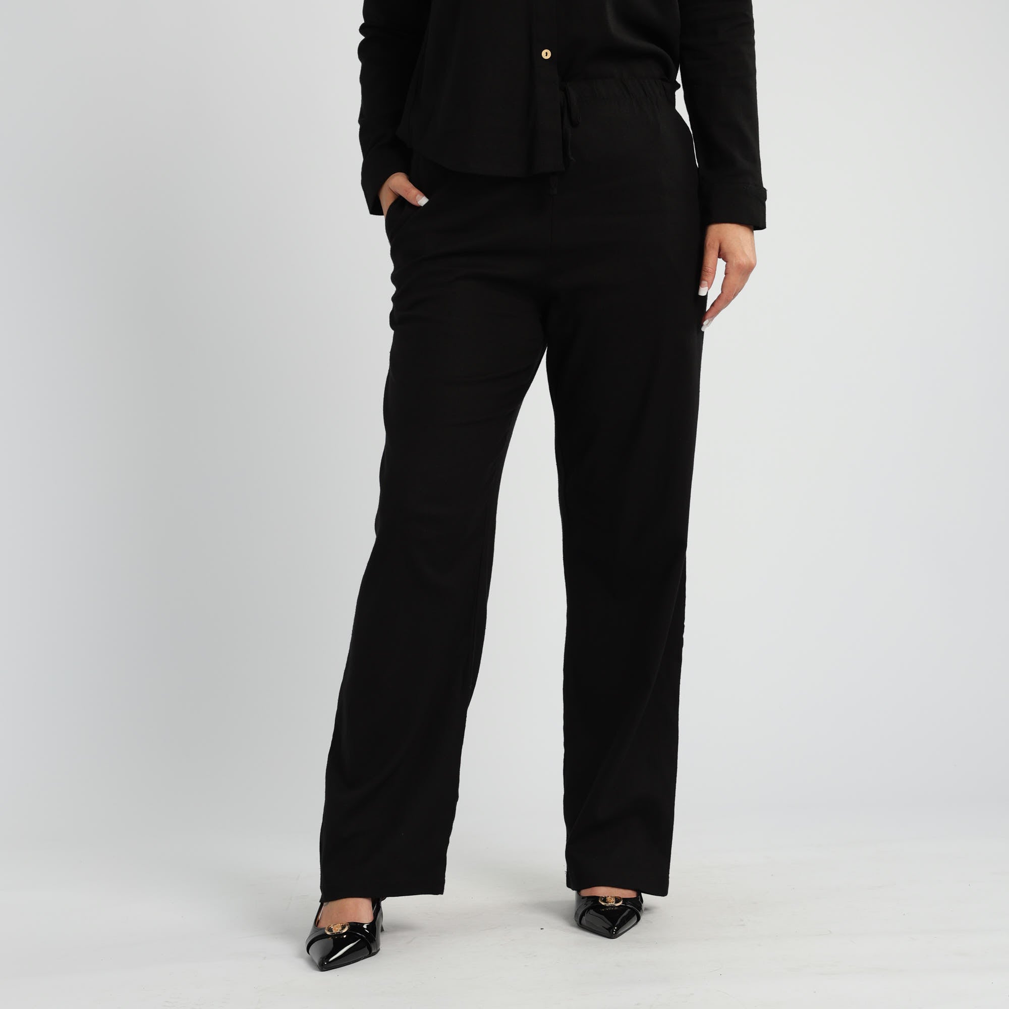 BLACK L/S SHIRT WITH BUTTON DETAIL