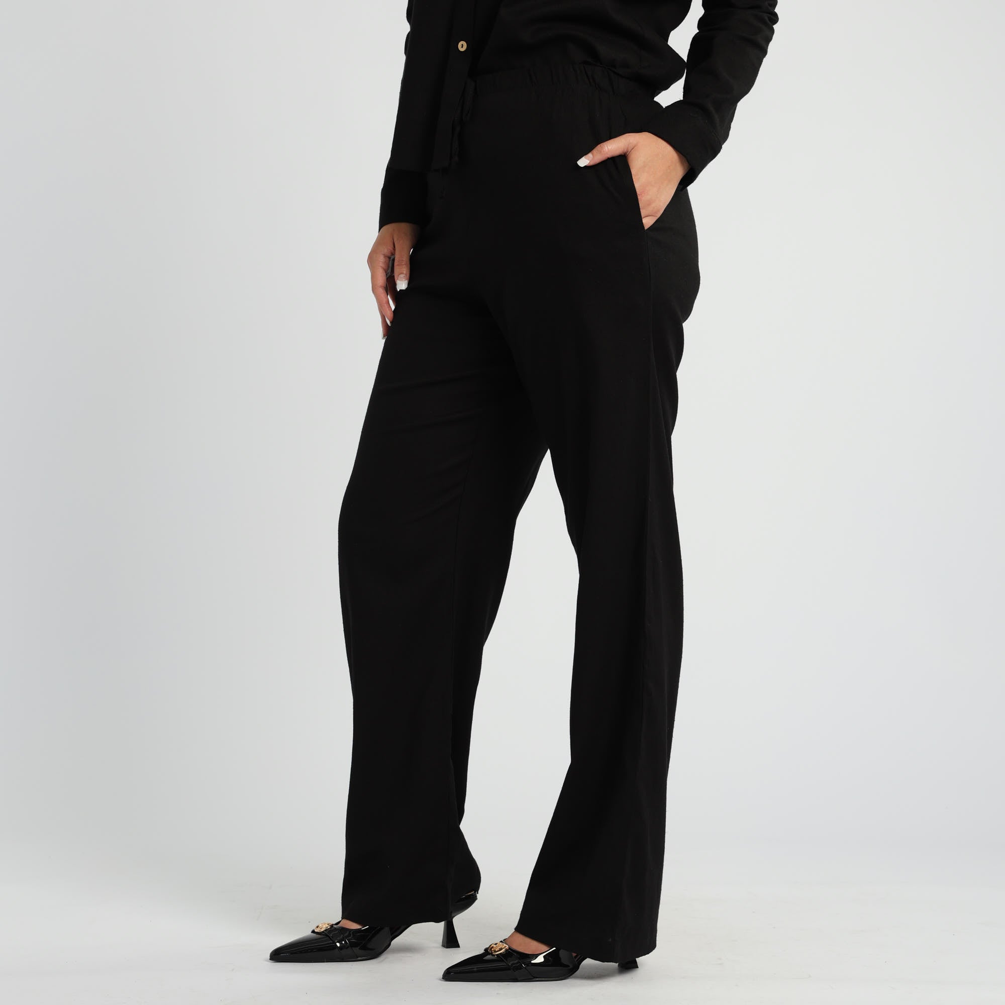 BLACK L/S SHIRT WITH BUTTON DETAIL