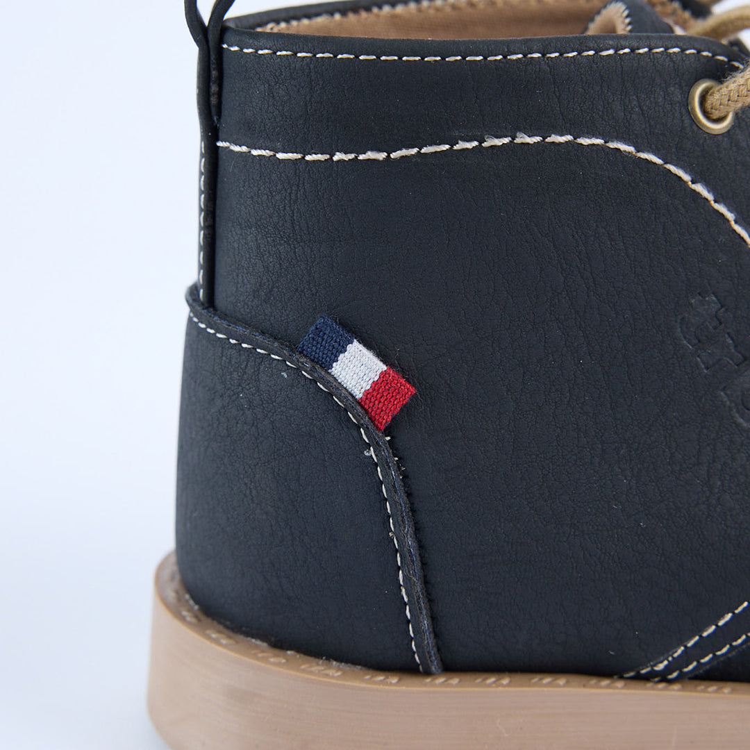 Lace Up Boot.Woven Badge.