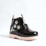 Patent Chelsea Boot.Flower Applique.