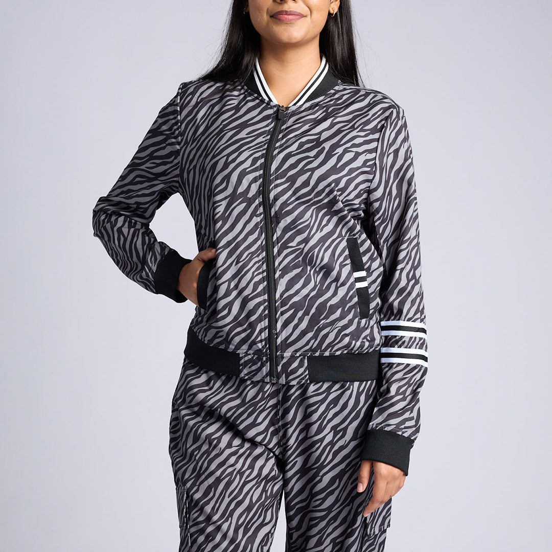 LADIES BLACK/GREY PRINTED LIGHTWEIGHT JACKET