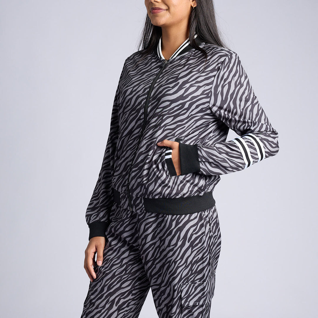 LADIES BLACK/GREY PRINTED LIGHTWEIGHT JACKET