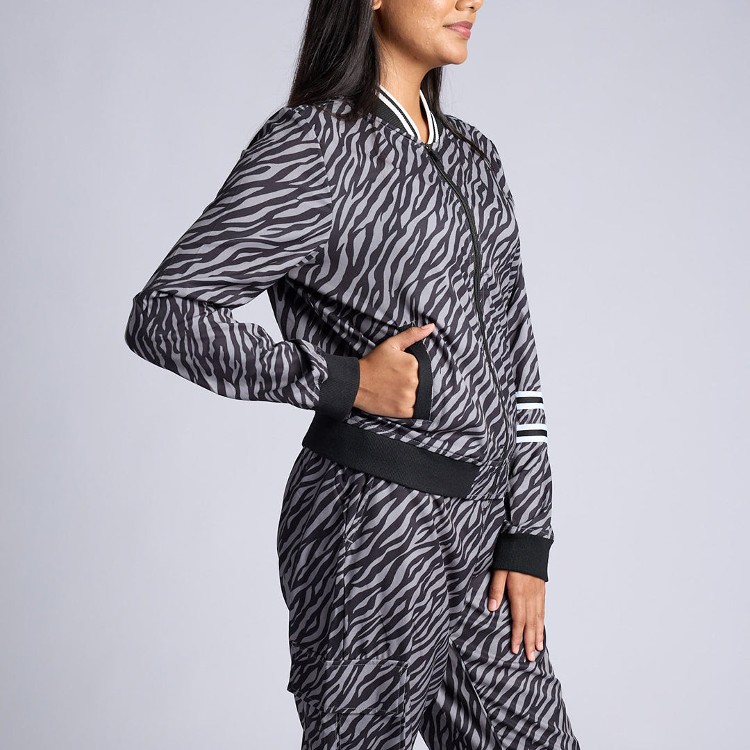 LADIES BLACK/GREY PRINTED LIGHTWEIGHT JACKET