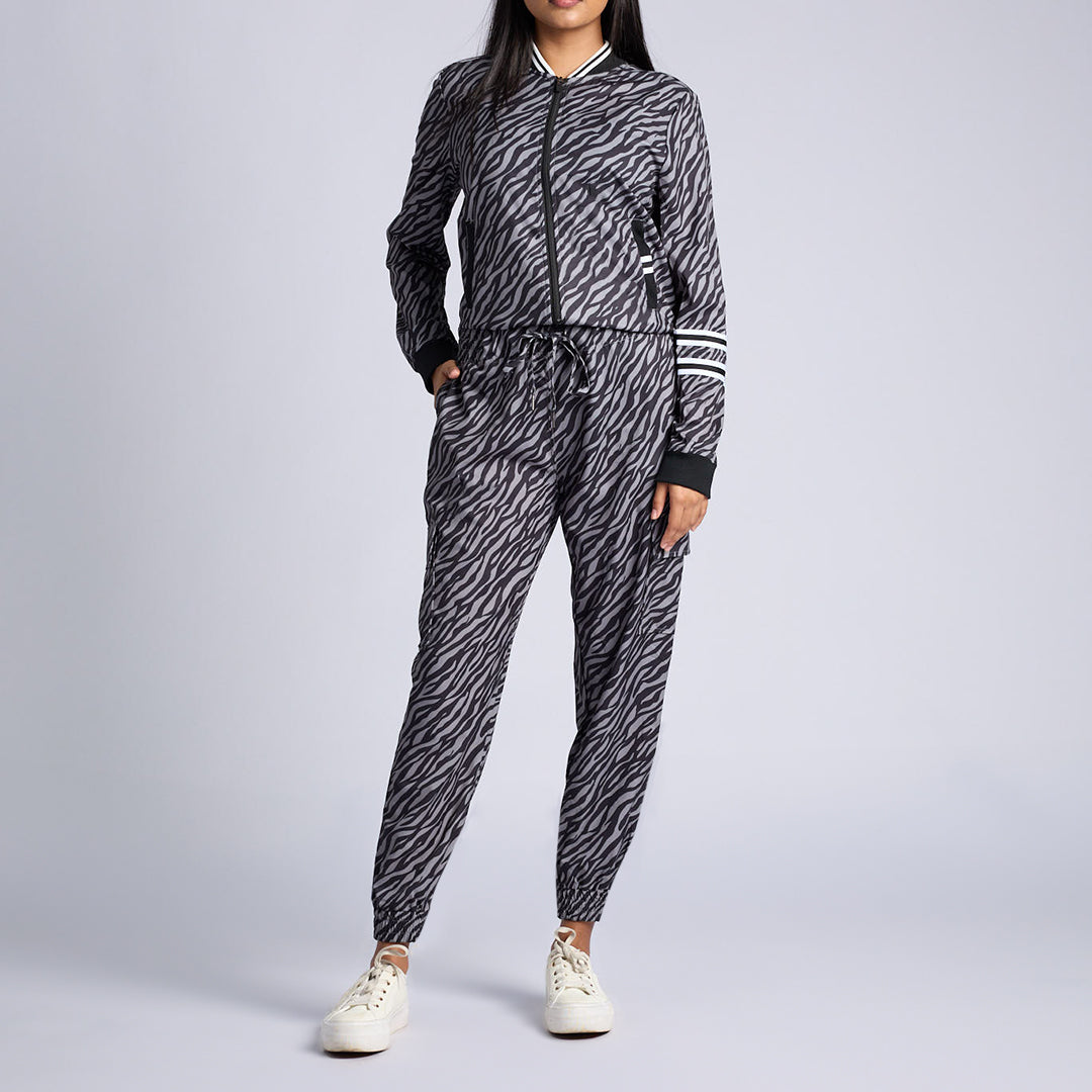 LADIES BLACK/GREY PRINTED CARGO JOGGER
