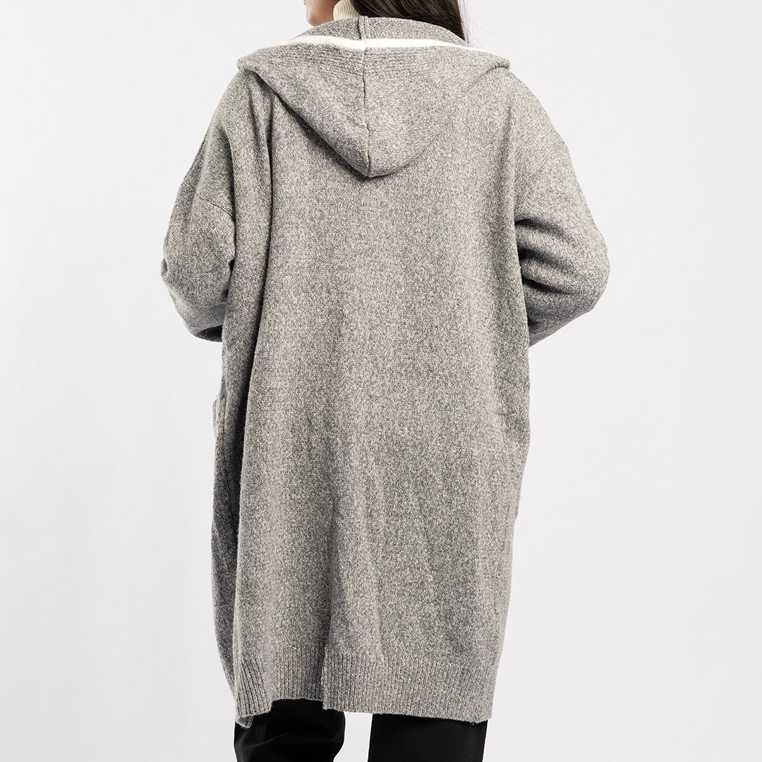 GREY LONG HOODED CARDIGAN