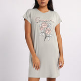 LADIES LQD PLAIN GREY SLEEPSHIRT WITH PRINT