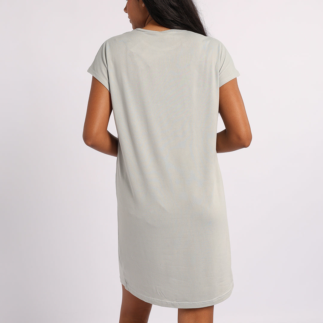 LADIES LQD PLAIN GREY SLEEPSHIRT WITH PRINT
