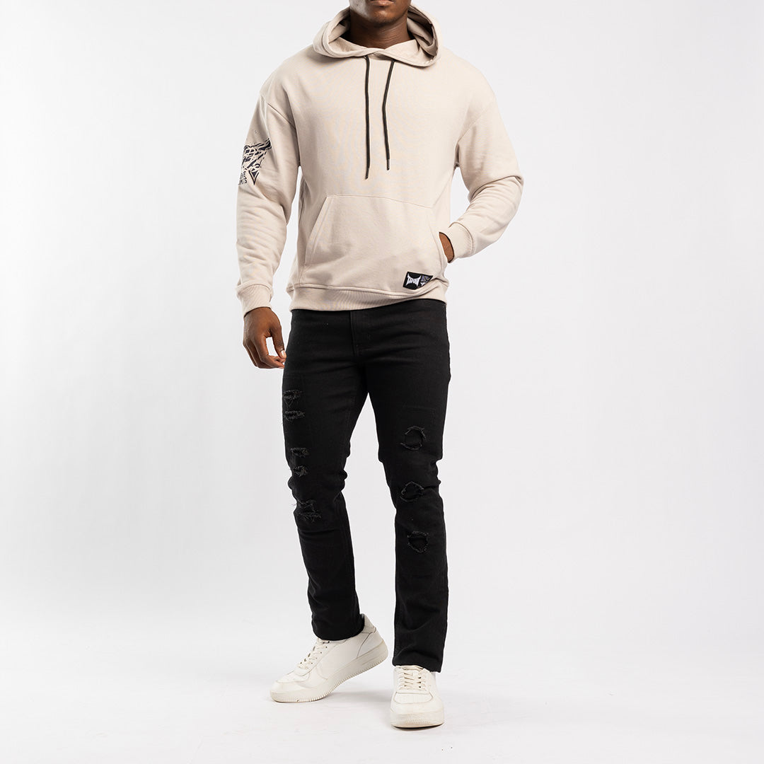 BLACK SKINNY DENIM JEANS WITH RIP AND REPAIR DETAIL