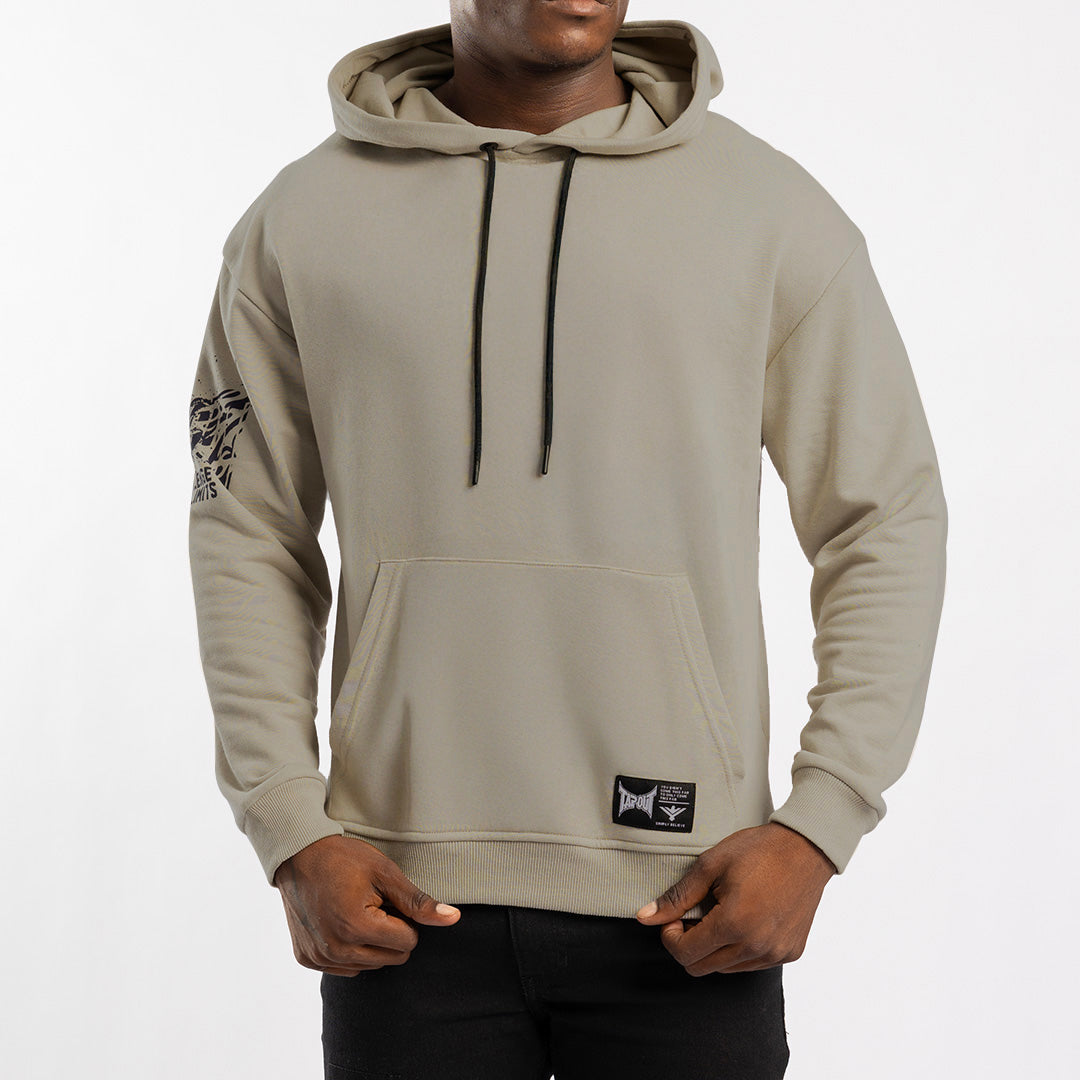 STONE UNBRUSHED HOODED SWEATER WITH SLEEVE PRINT