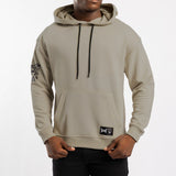STONE UNBRUSHED HOODED SWEATER WITH SLEEVE PRINT