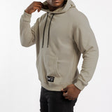 STONE UNBRUSHED HOODED SWEATER WITH SLEEVE PRINT