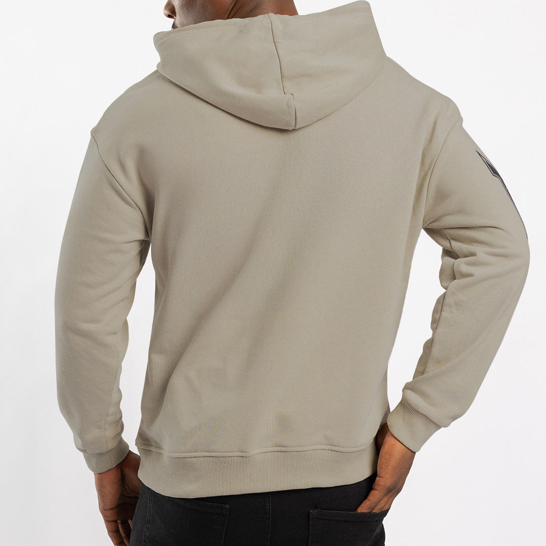 STONE UNBRUSHED HOODED SWEATER WITH SLEEVE PRINT