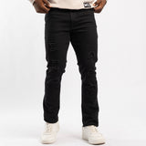 BLACK SKINNY DENIM JEANS WITH RIP AND REPAIR DETAIL