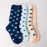 4 Pack Long Socks With Flower Embroidery.