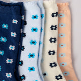 4 Pack Long Socks With Flower Embroidery.