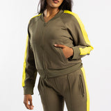 OLIVE JACKET WITH PINK SLEEVES