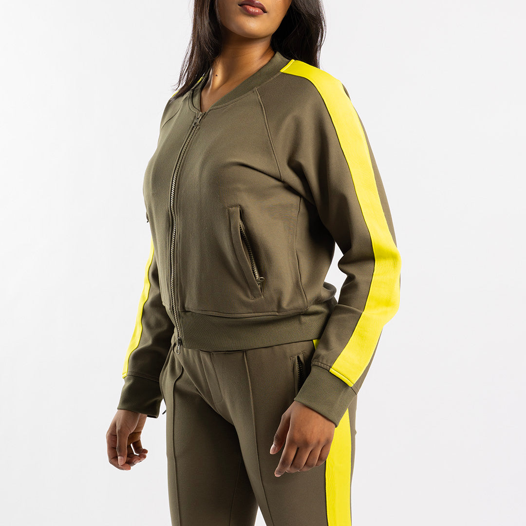 OLIVE JACKET WITH PINK SLEEVES