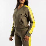 OLIVE JACKET WITH PINK SLEEVES