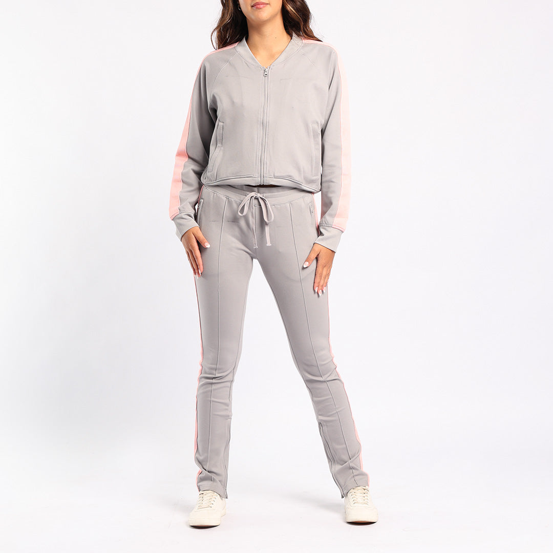 GREY JACKET WITH PINK SLEEVES