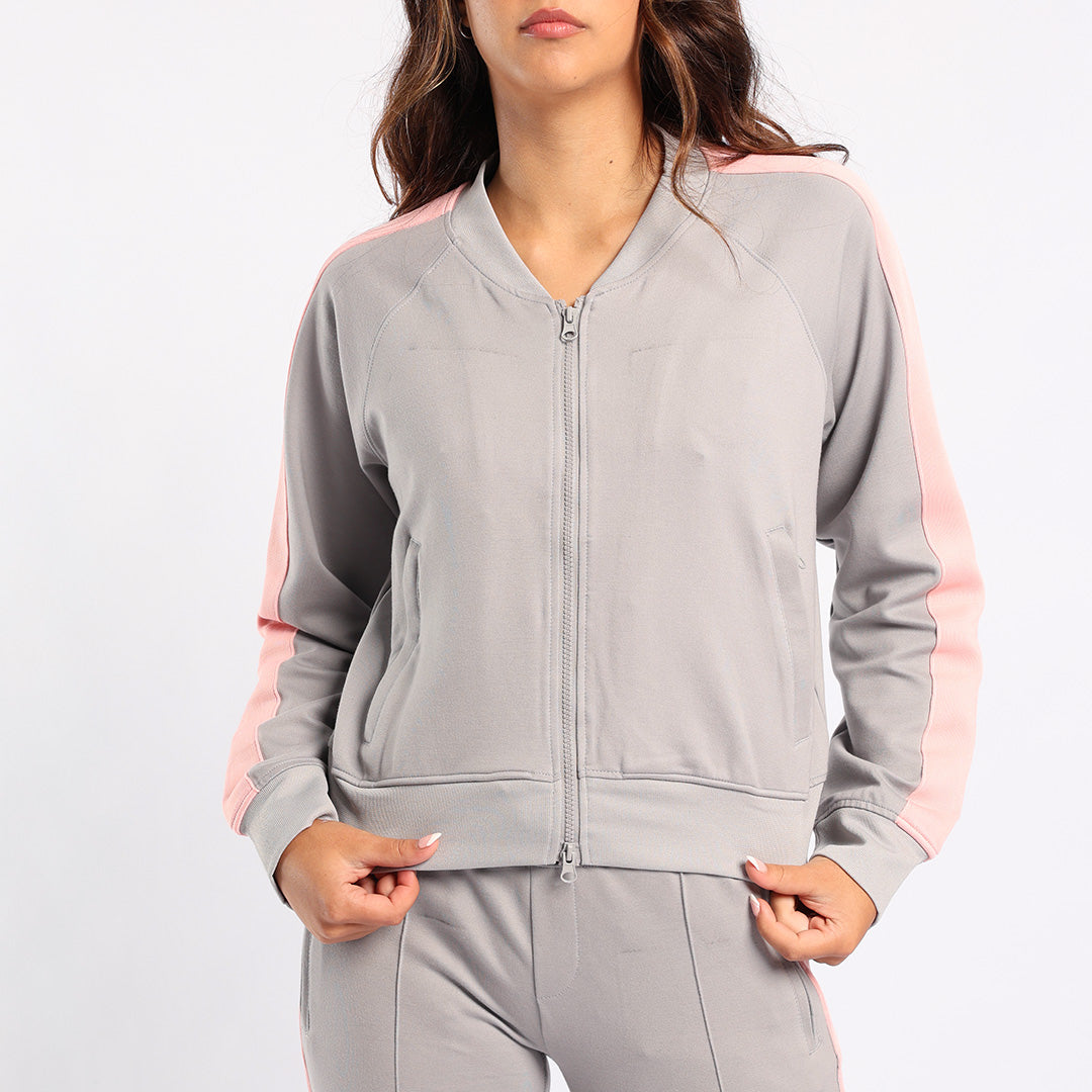 GREY JACKET WITH PINK SLEEVES