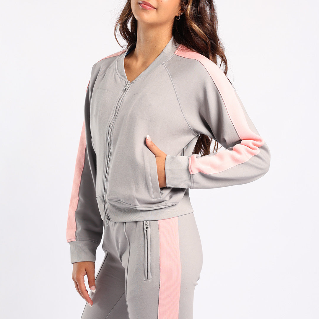 GREY JACKET WITH PINK SLEEVES