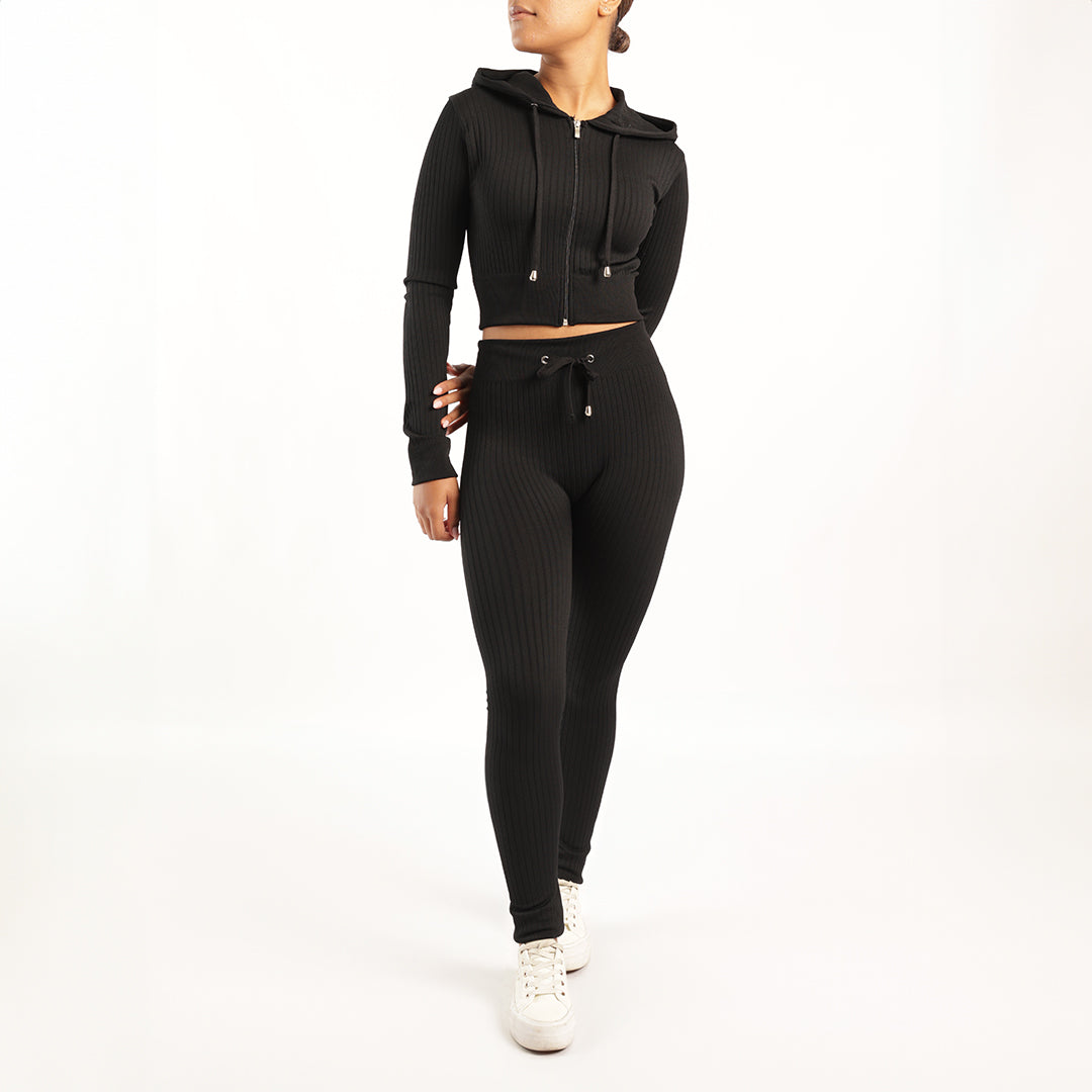 LADIES BLACK RIBBED PANT