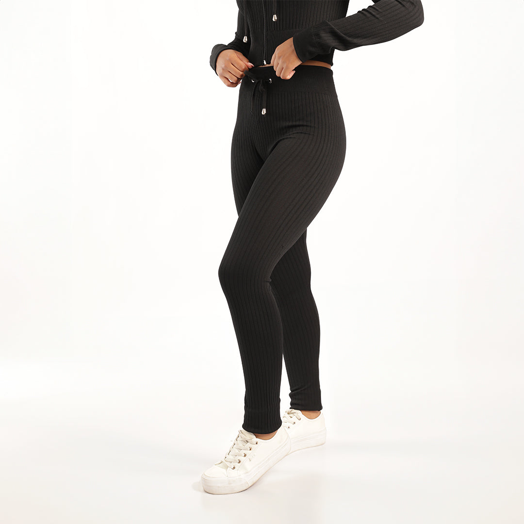 LADIES BLACK RIBBED PANT