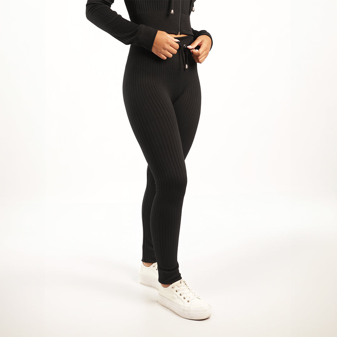 LADIES BLACK RIBBED PANT