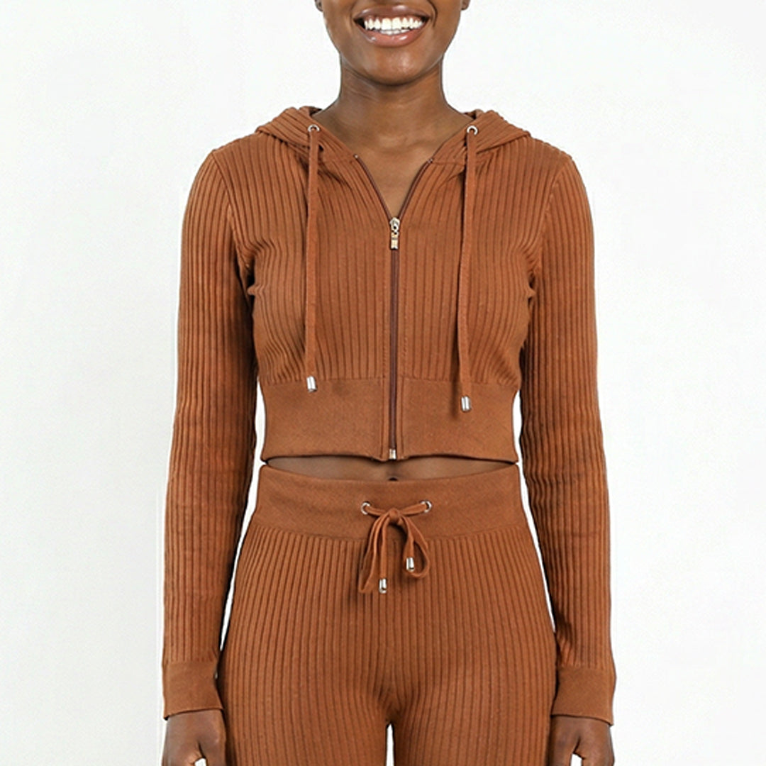 LONG SLEEVE RIBBED HOODED JACKET