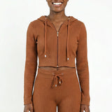 LONG SLEEVE RIBBED HOODED JACKET