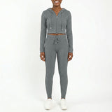 GREY LONG SLEEVE RIBBED HOODED JACKET