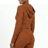 LONG SLEEVE RIBBED HOODED JACKET