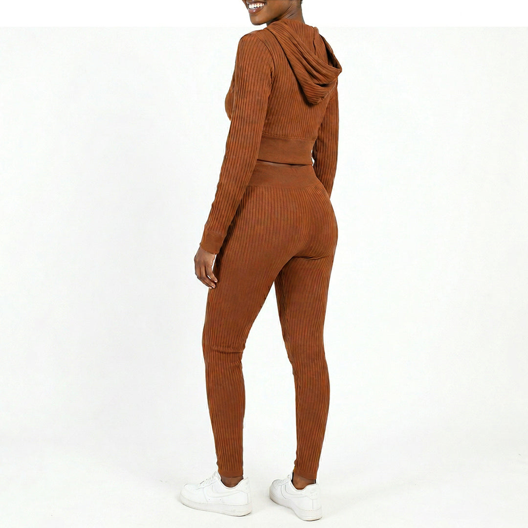 LONG SLEEVE RIBBED HOODED JACKET